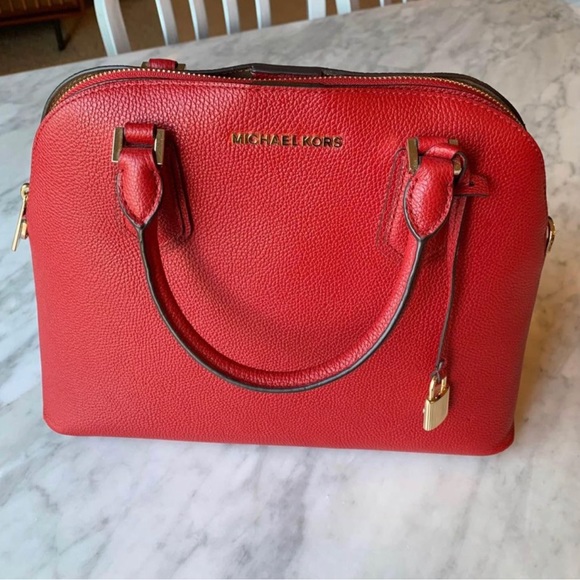 Michael Kors Adele Large Dome Leather Scarlet Satchel - Picture 4 of 14